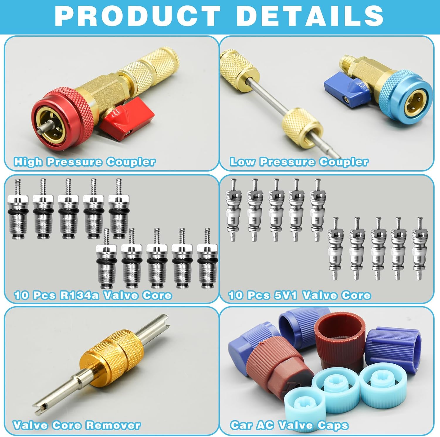 STANDARD GOODS R134A Valve Core Quick Remover Installer, High Low Pressure Valve Core Remover Tools Kit for R13A Refrigerant Air Conditioner System