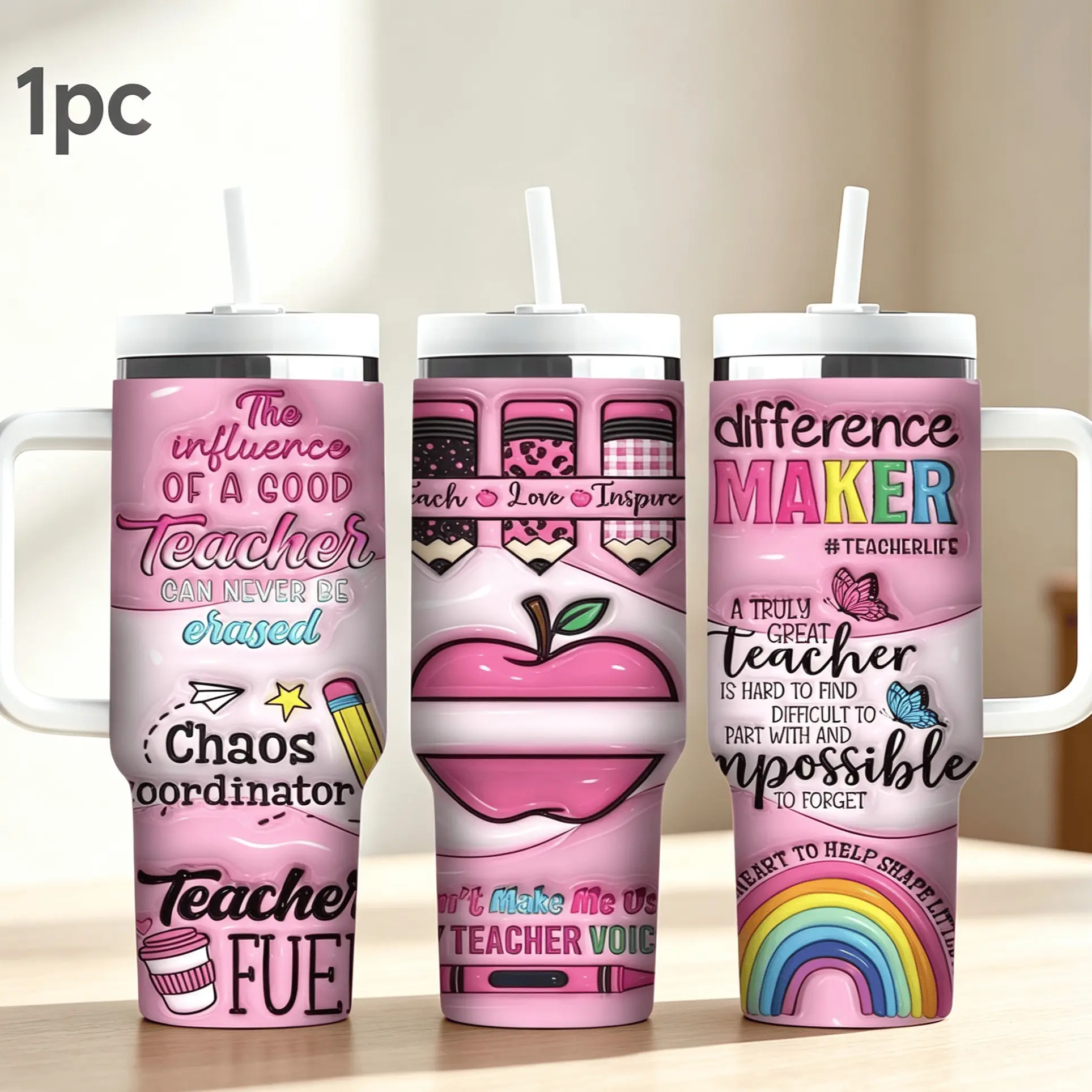 1pc 40oz stainless steel insulated cup - Vacuum Insulated Tumbler - Teacher's Day gift with high appearance quality printed carrying cup - Large capacity handle cup - High appearance quality - Personalized holiday/birthday gift