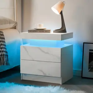 LED Nightstand with 2 Drawers – Modern Glowing Bedside Table Cabinet, USB Port? Lights-Up End Side Table for Bedroom – TK Nighttime Vibe