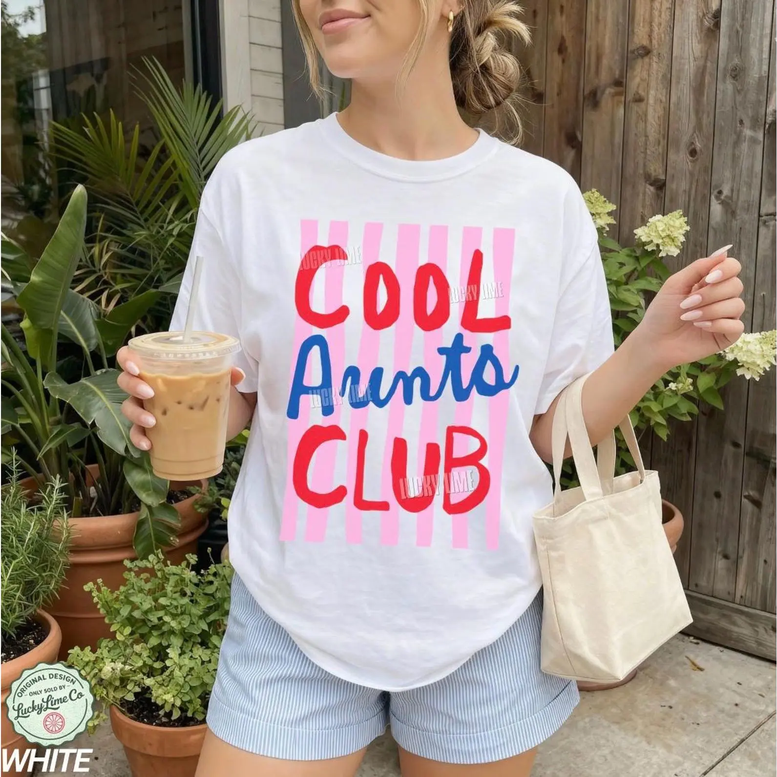 100% Cotton Unisex Round Neck Tee, Cool Aunts Club Pink Stripe Letter Graphic Loose Top, Trendy Aunt Slogan Print For Women, Ideal Daily Casual Wear, Great Holiday Birthday Gift For Cool Aunts, Soft Breathable Non-Washed Fabric