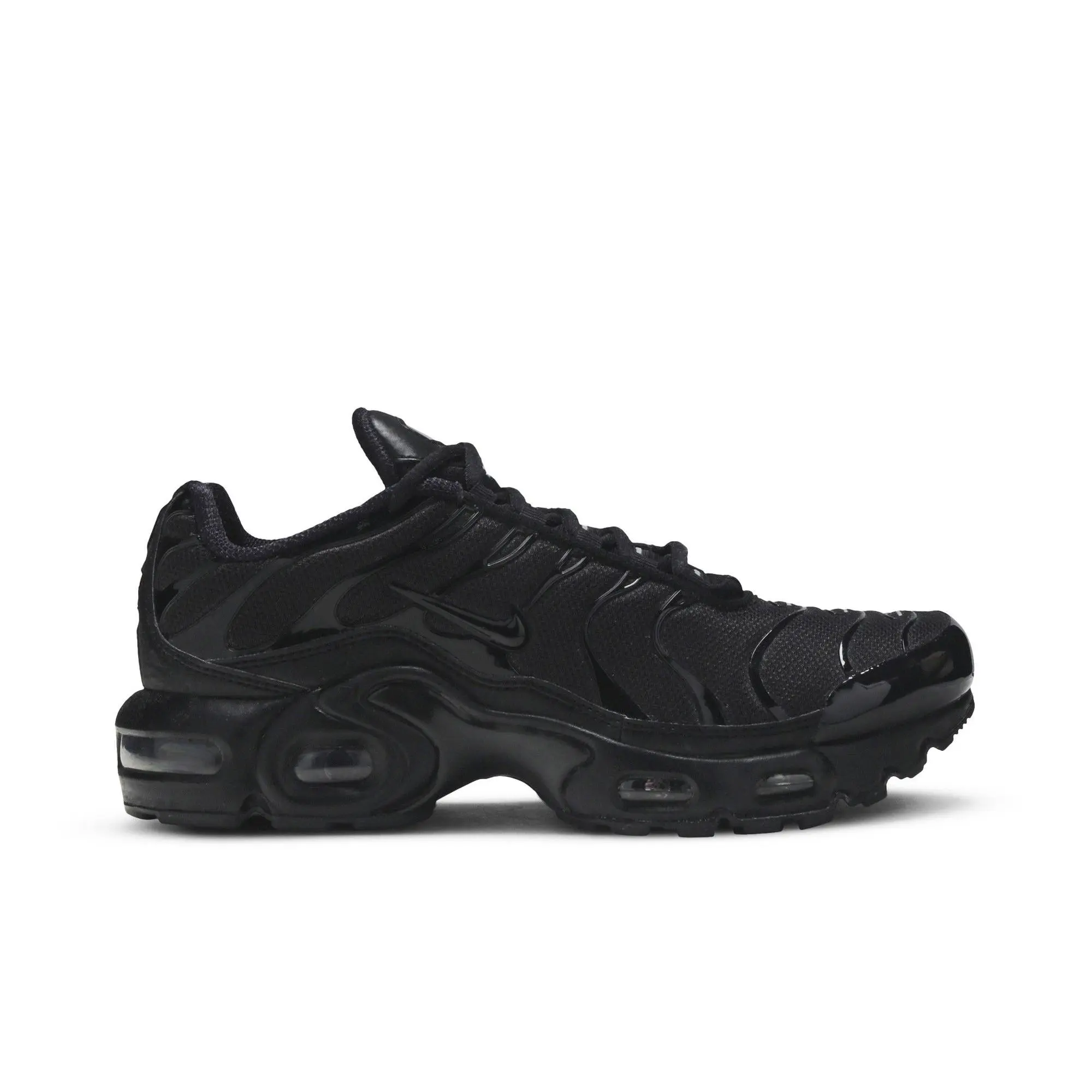 Nike Air Max Plus Grade School 'Triple Black' (Unisex) Ankle Height Mesh Upper Kids Running Shoes, Style CD0609-001