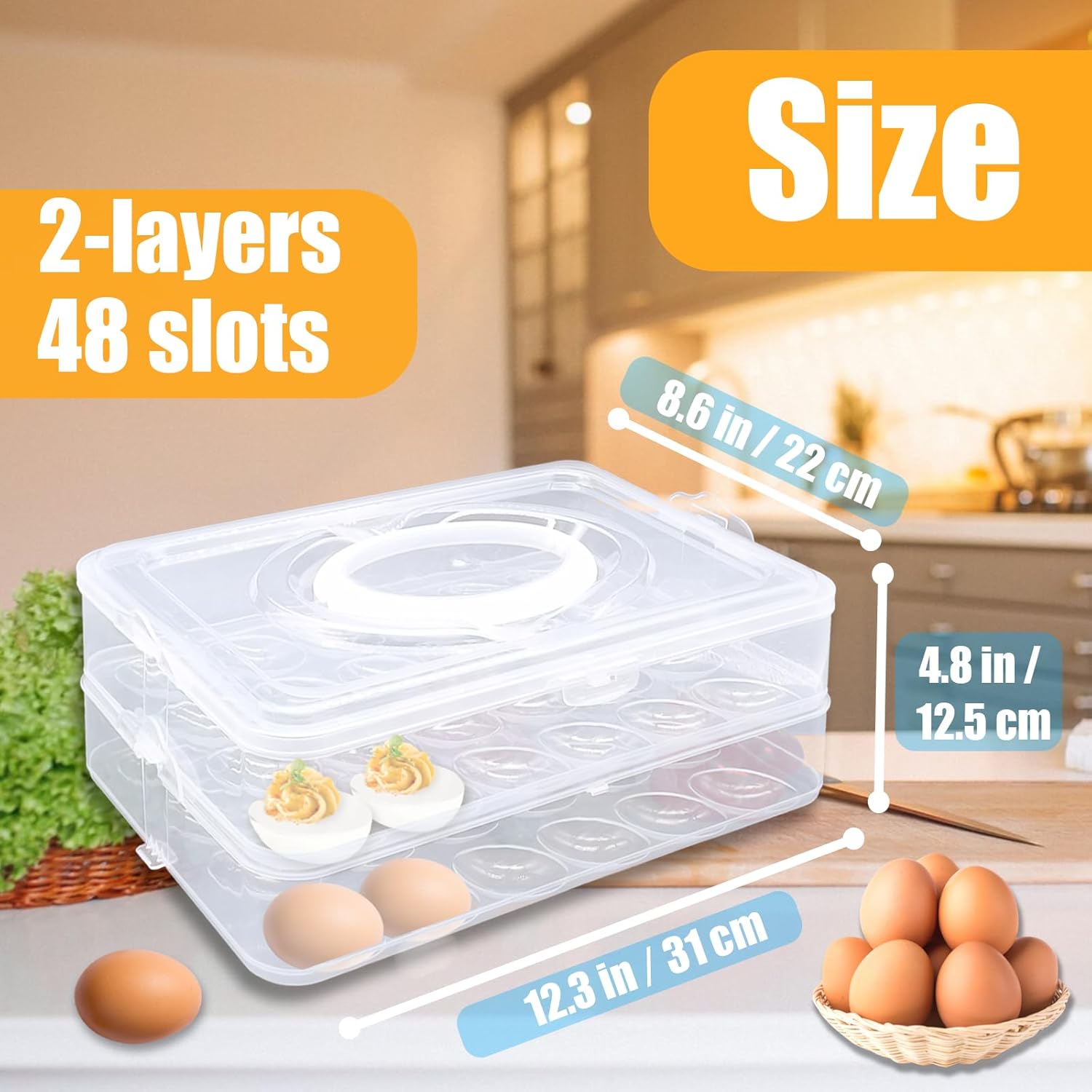 2-Layer Deviled Egg Carrier with Lid,Deviled Egg Trays with Handle,Stack Portable Stackable Trays,Clear Devil Egg Cotainer 48 eggs Holders, for Thanksgiving Day, Easter, Holiday,Parties and Kitchen 2-Layer Deviled Egg Carrier with Lid,Deviled Egg Trays with Handle,Stack Portable Stackable Trays,Clear Devil Egg Cotainer 48 eggs Holders, for Thanksgiving Day, Easter, Holiday,Parties and Kitchen