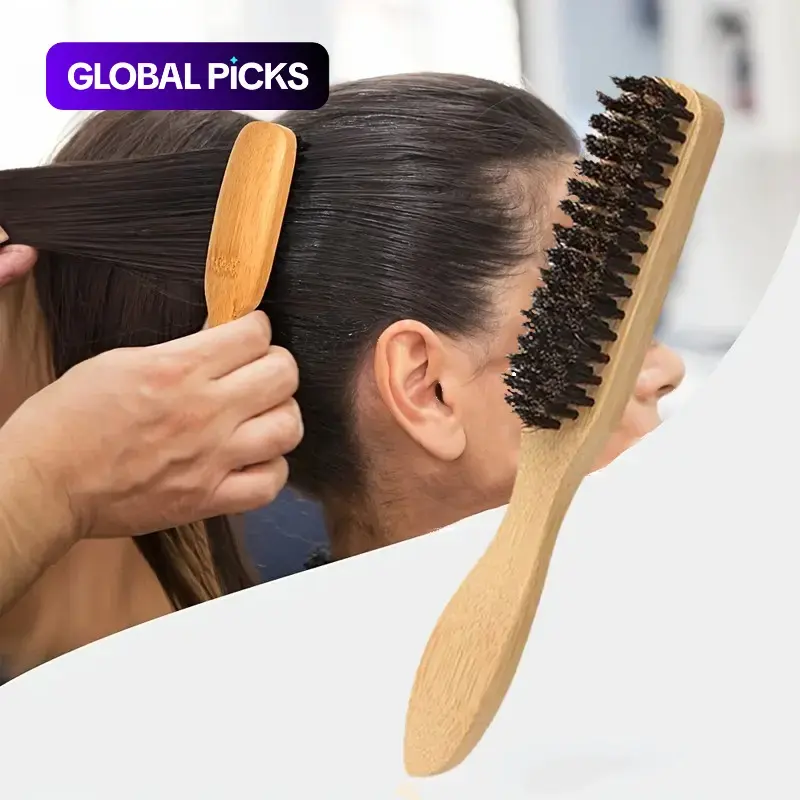 Boar Bristle Slick-Back Hair Brush for Sleek Ponytail and Bun, Smoothing Baby Hair and Flyaways, Edge Control Hair Styling Tool