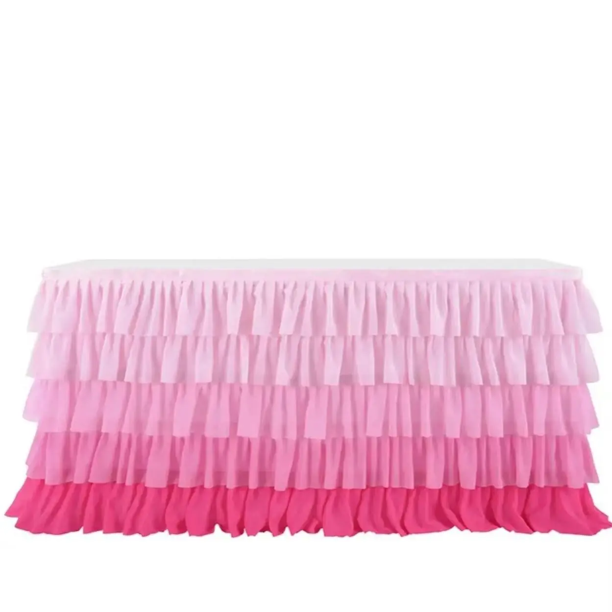 Polyester 5-Tier Ombre Ruffled Table Skirt, Reusable Velcro Design, Gradient Pink Layered Tutu Tablecloth, Hide Under-table Clutter, For Classroom Teacher Desk, Birthday Dessert Table, Baby Shower, Back to School Decor, Birthday Party Decorations