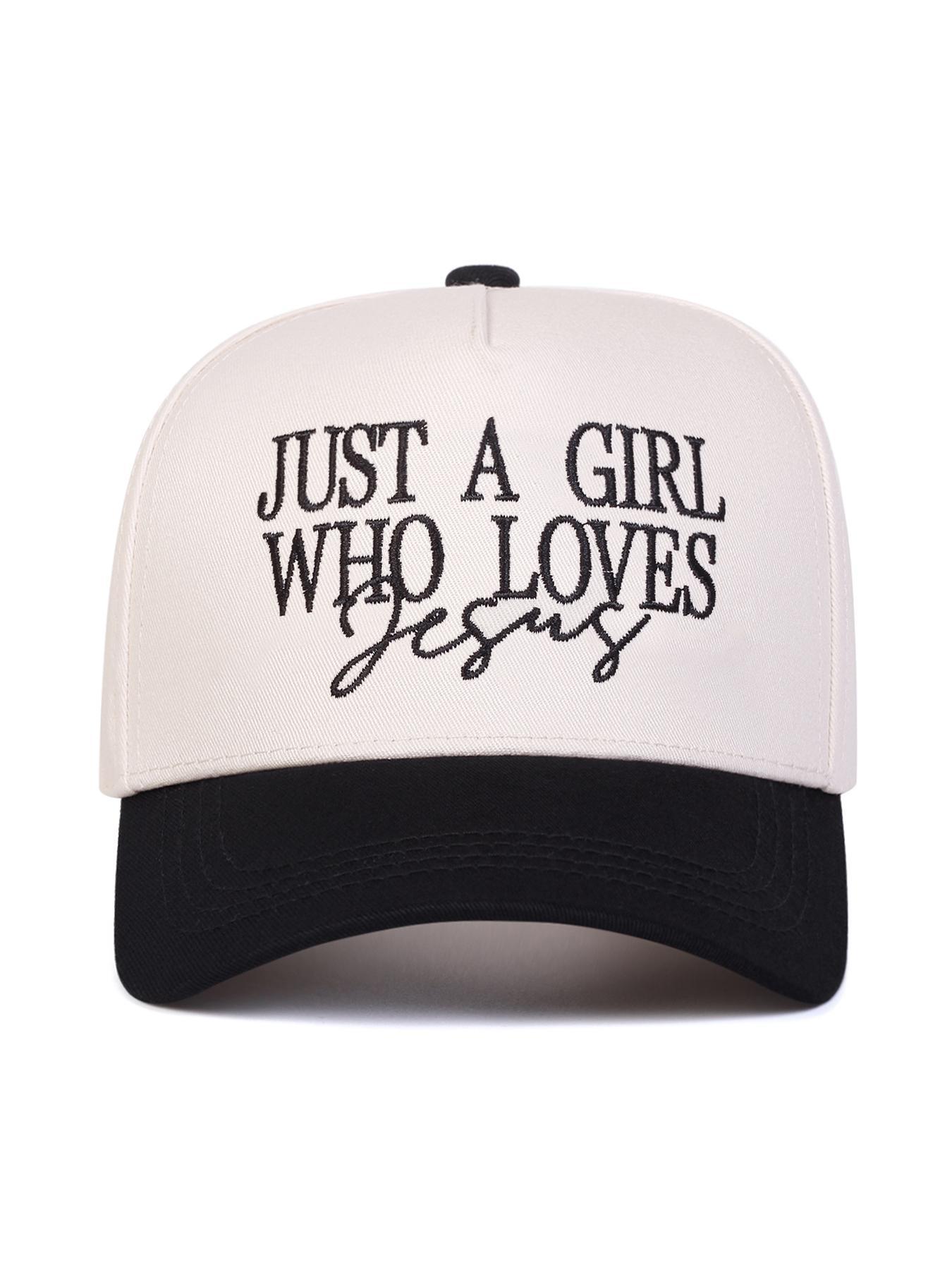 Just A Girl Who Loves Jesus Letter Embroidered Trucker Cap, Casual Outdoor Sports Hat for Women & Men, Perfect Gift for Faithful Friends & Family, Script Trucker Hat