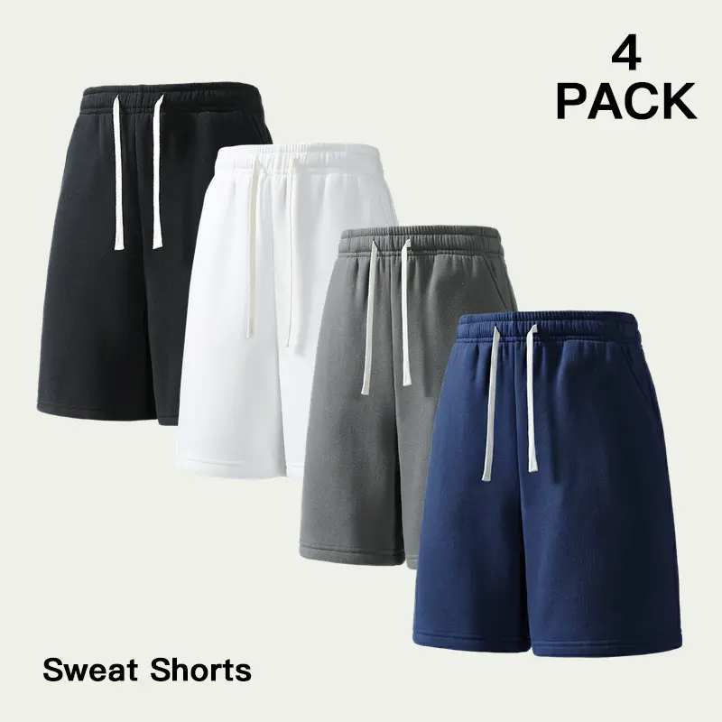 Men's 4 Pack Sweat Shorts, Assorted Multi Color Combination Bundle, Relaxed Fit Drawstring Elastic Waist Athletic Lounge Shorts with Pockets for Gym, Running, Travel and Daily Wear