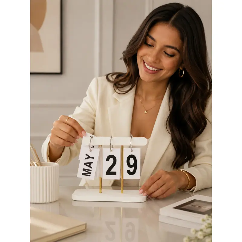 Minimalist Wooden Flip Desk Calendar for Home Office Decor, Modern Perpetual Date Display with Retro Page Turning Design, Aesthetic Room Decoration for Bedroom Living Room Study Table, Cute Christmas Birthday Gift for Mom Wife Girlfriend Teacher Friends