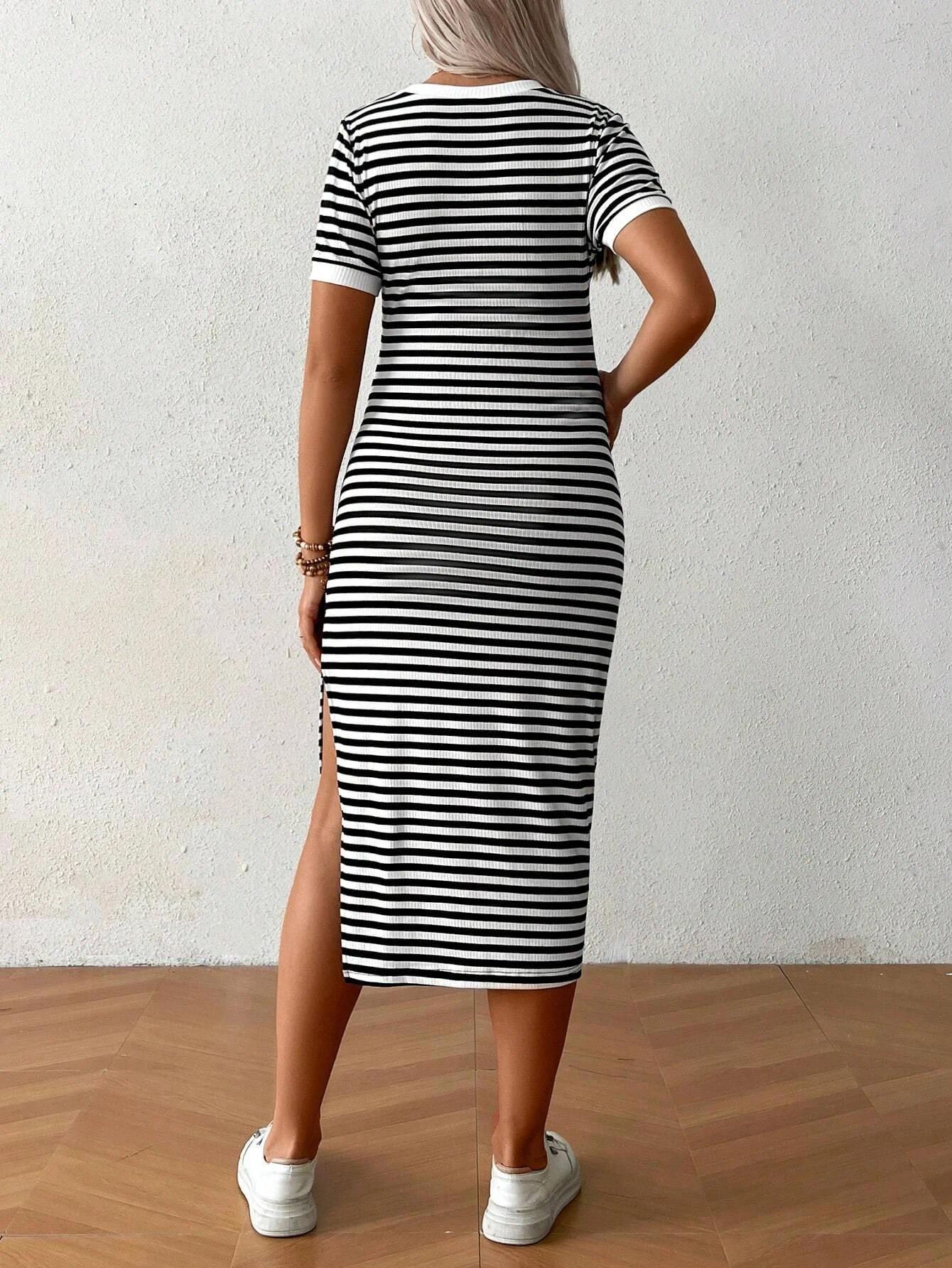 Summer Maternity Striped Dress, Comfortable, Casual and Versatile, Slim Fit Hip-hugging Skirt for Pregnant Women