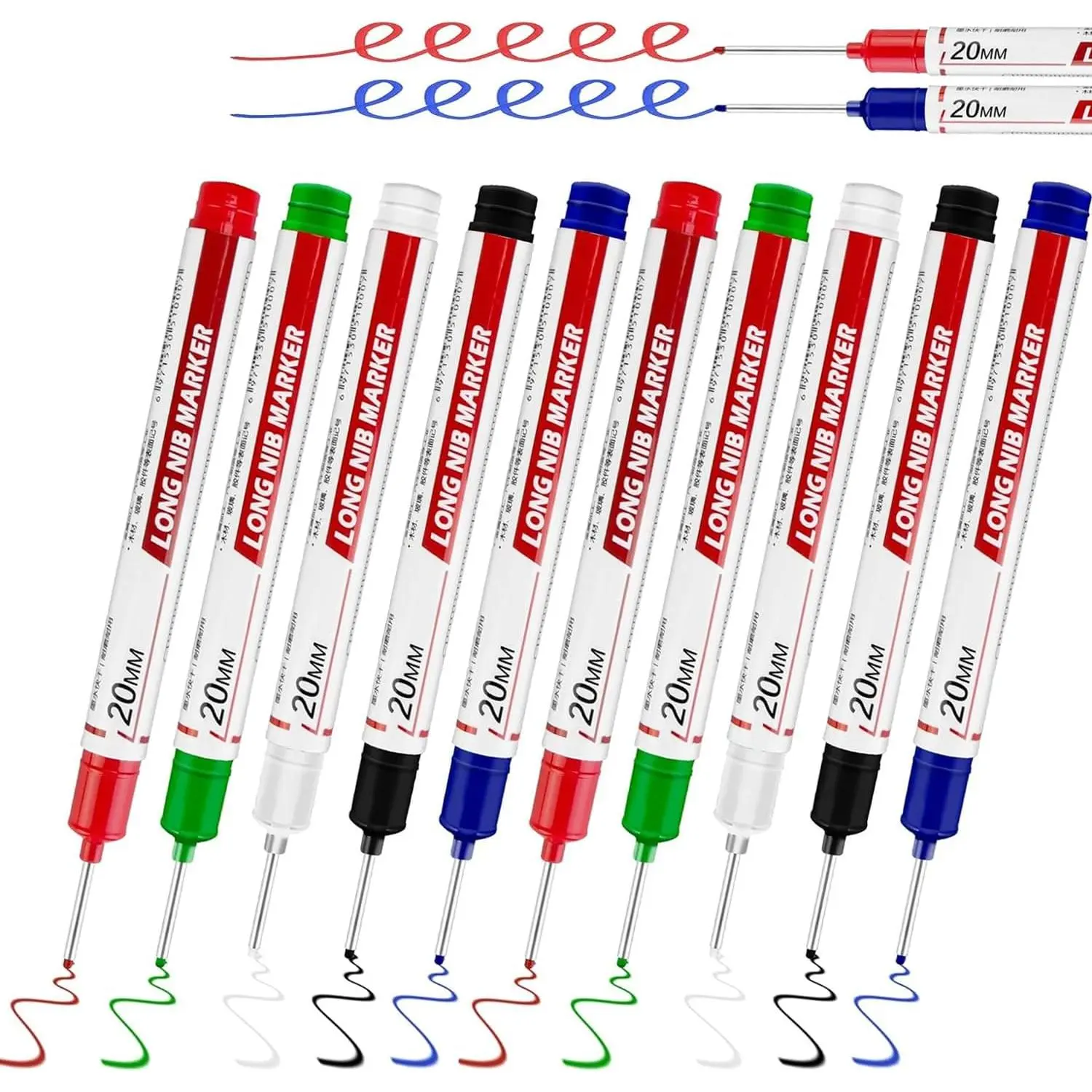 10 count Long  Deep Hole Marker - Long Nib Marker, Multi-purpose Deep Hole Marker Pens, Quick Dry  Colorful Carpenter Pen Markers for Woodworking Hardware Decoration Construction.