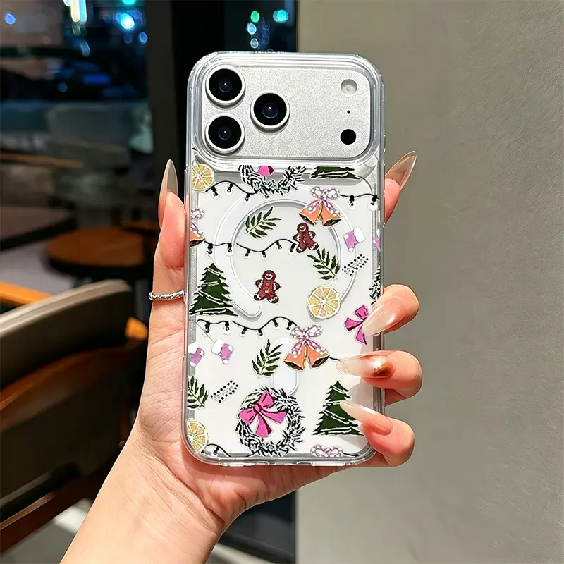 KKLLYY Xmas Theme Handdrawn Sticker Style Scratch-Proof Gingerbread Tree Phone Case for iOS iPhone Series (17,16,15,14,13,12,11 Plus Pro Max) Winter Season Gift