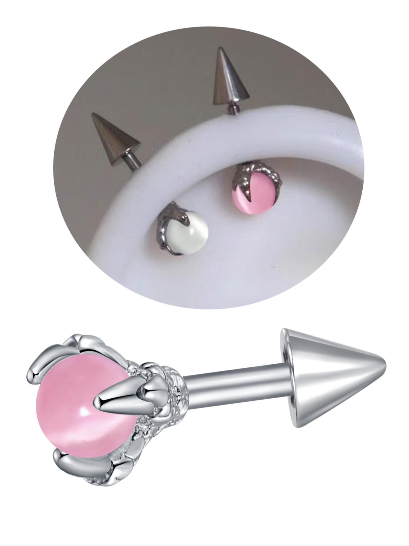 Stylish Hypoallergenic Stainless Steel Spike Ear Cuffs with Cat's Eye Stone Design, 16G Fashion Earrings for Men and Women, Perfect Birthday Gift