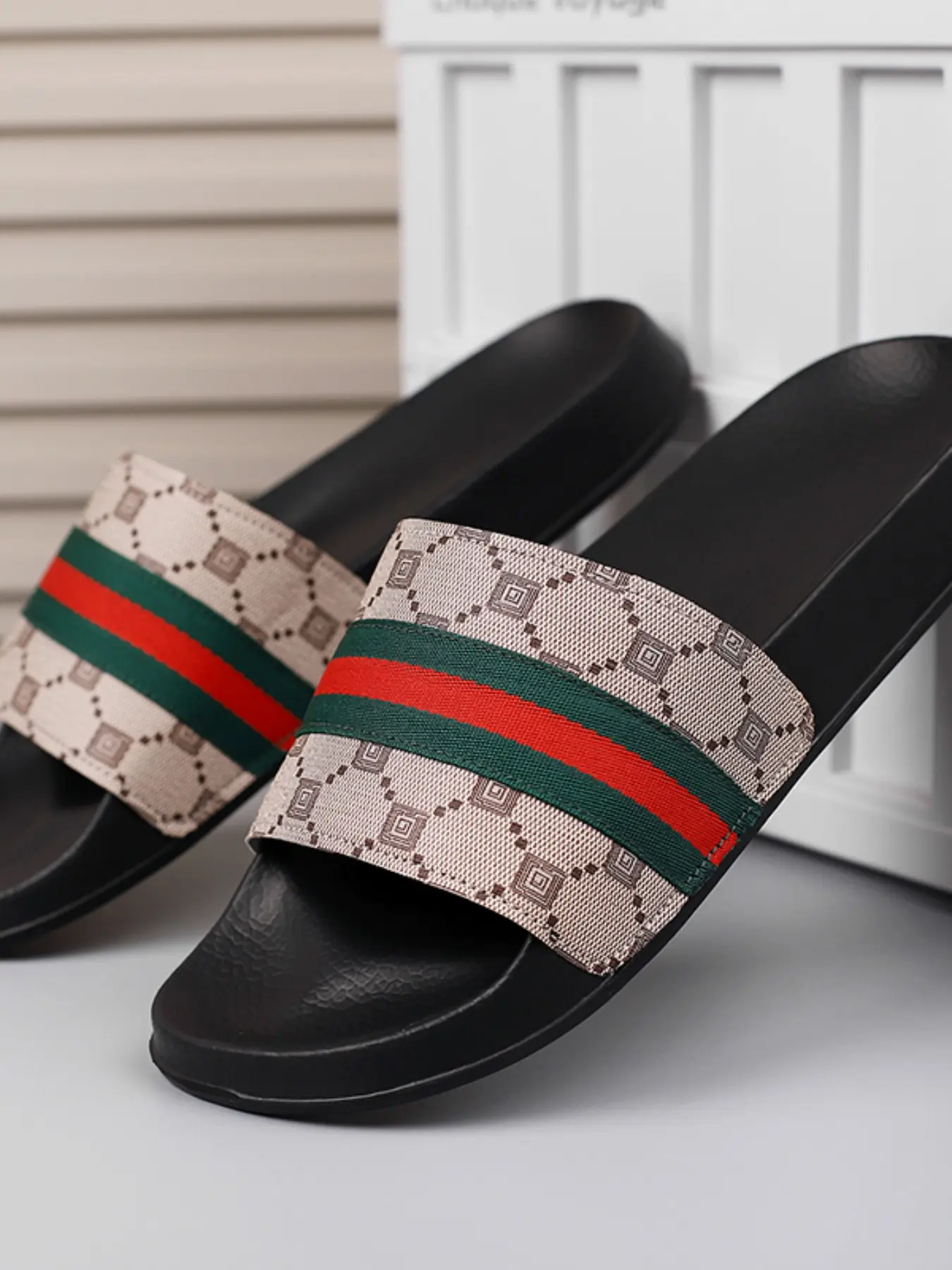 Summer Couple Fashion Floral Slippers, Non-Slip Comfortable Slide Sandals, All-Season PU Leather Eva Sole, Casual Home Outdoor Beach Shoes