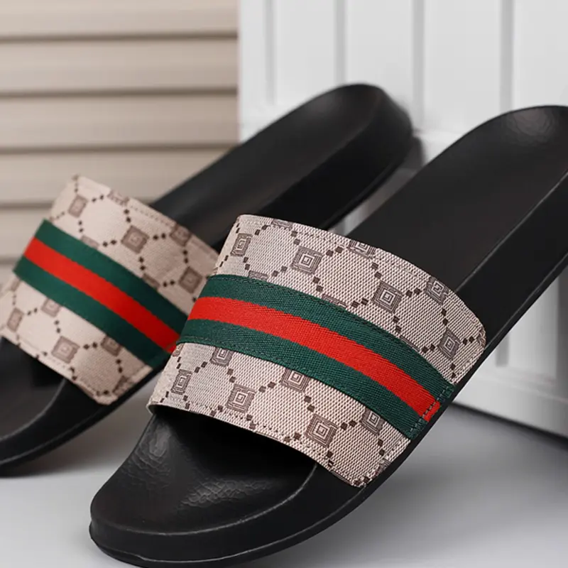 Summer Couple Fashion Floral Slippers, Non-Slip Comfortable Sandals, All-Season PU Leather Eva Sole, Casual Home Outdoor Beach Shoes, House Slippers