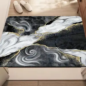 1pc Flannel Entrance Door Mat, Gold Marble Design, Anti-Slip, Absorbent, Modern Home Decor