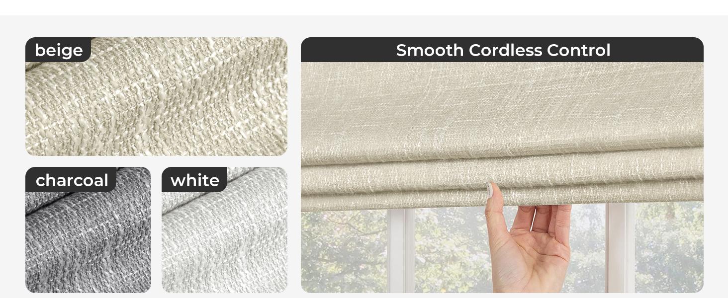 No Tools No Drill Cordless Roman Shades for Indoor Windows 100% Blackout, for Window Size 34" W * 64" H Beige