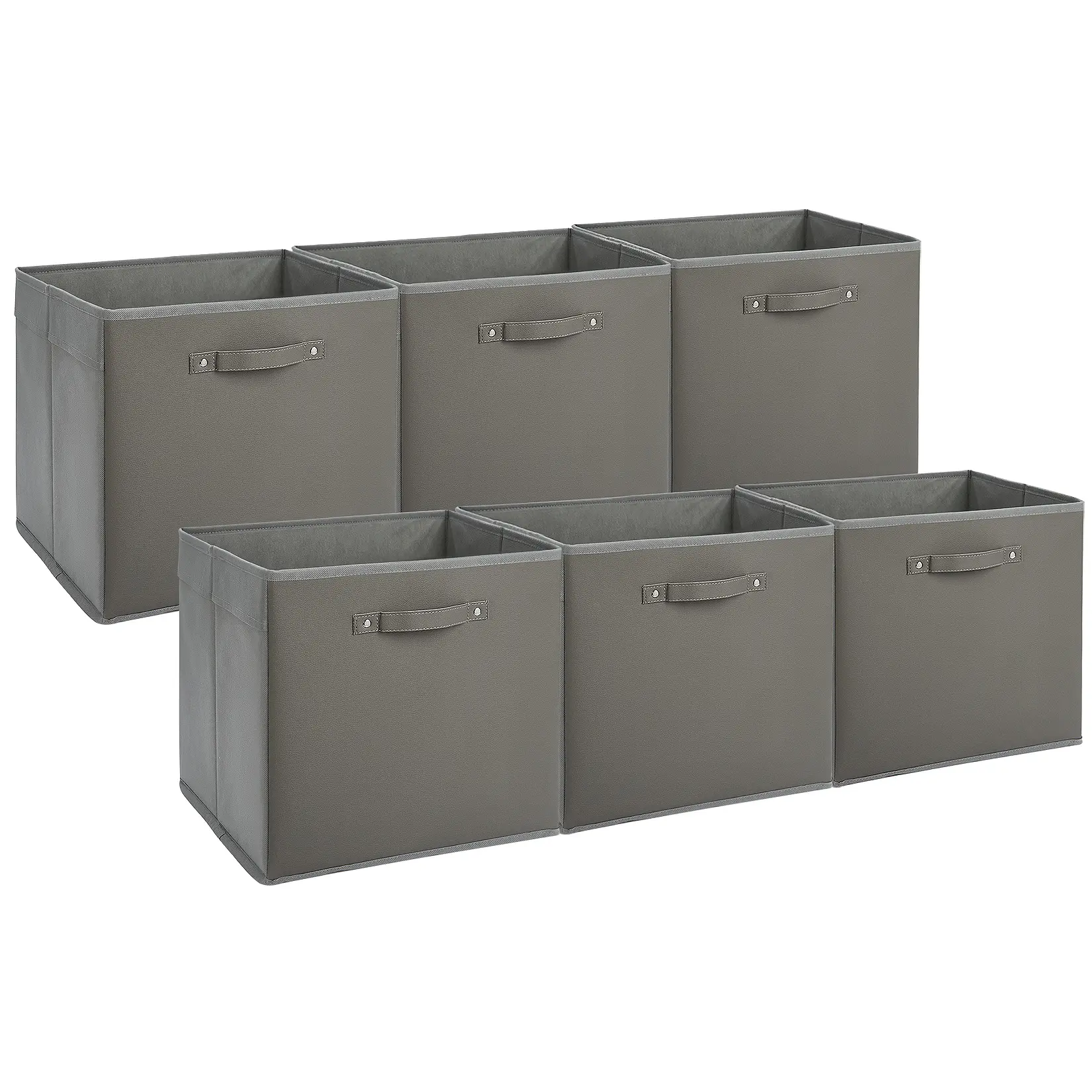 6 Pack 13 Inch Collapsible Fabric Storage Bins with Faux Leather Handles – Open Top Organizer Cubes for Shelves, Closet, Clothes, Toys, Nursery, Home, Office – Beige, Kallax Compatible