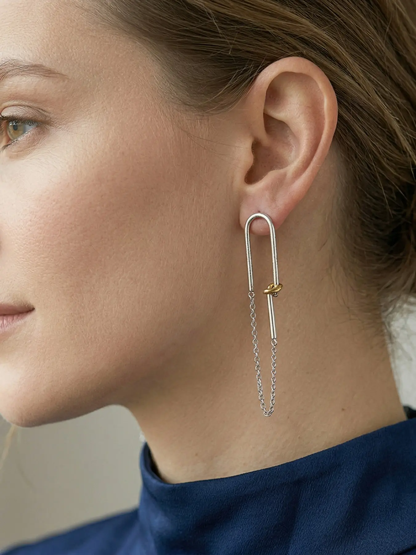 Minimalist Two-Tone Paperclip Long Tassel Stud Earrings Premium Geometric Design Versatile Jewelry For Work Date Holiday Gifting