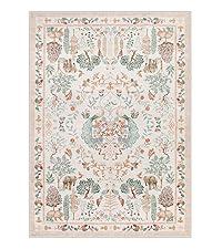 Moynesa Floral Washable Faux Cashmere Rugs, 8x10 Area Faux Cashmere Rug for Living Room, Soft Large Boho Bedroom Faux Cashmere Rugs, Flower Non Slip Ultra Thin Botanical Carpet for Dining Room Nursery Office, Beige