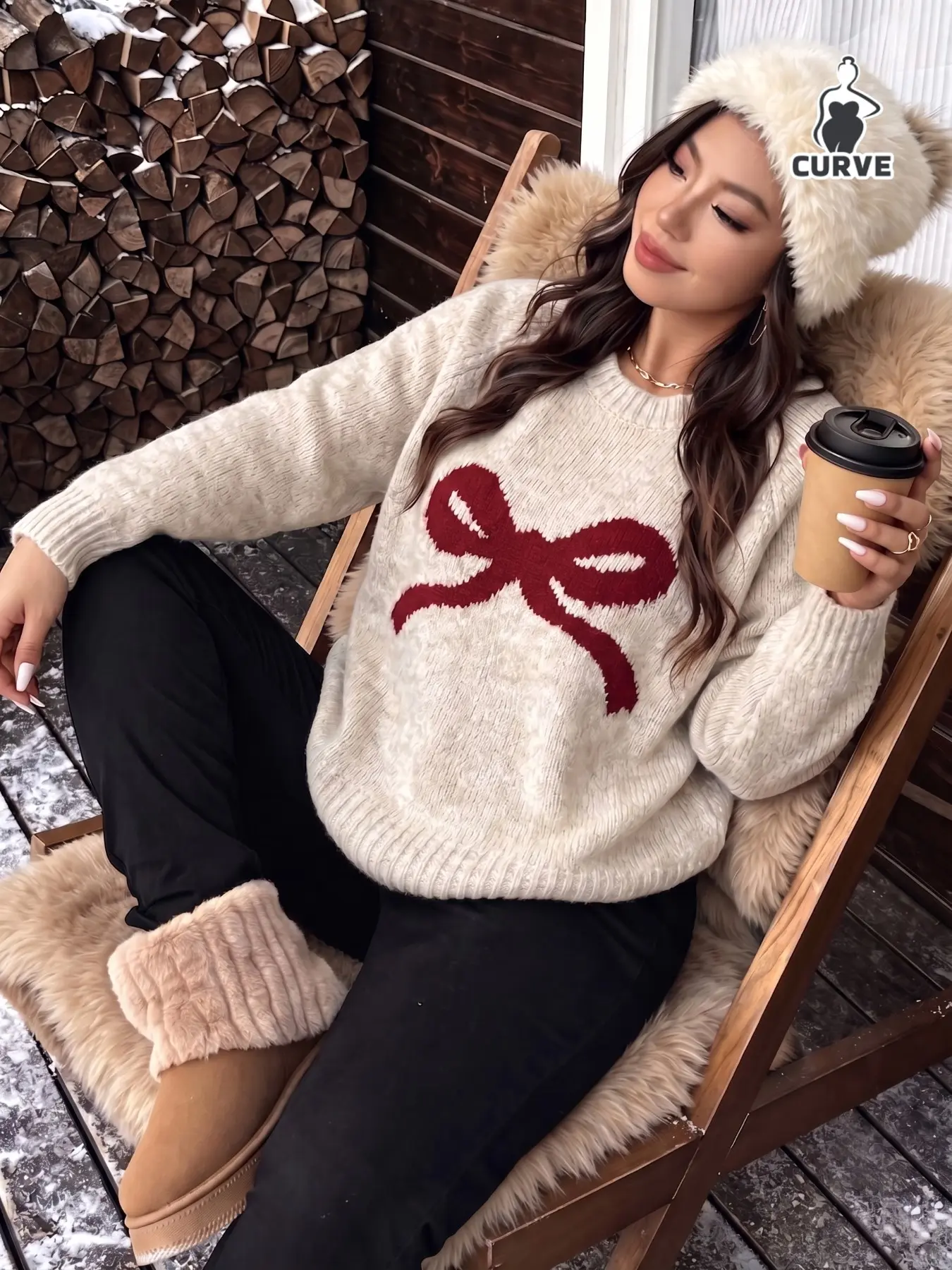 Plus Size Women Crew Neck Long Sleeve Bow Pullover Sweater, Elegant Soft Casual Knit Top for Spring & Fall, Suitable for Daily Commute, Dates, Gatherings, Parties & Vacations