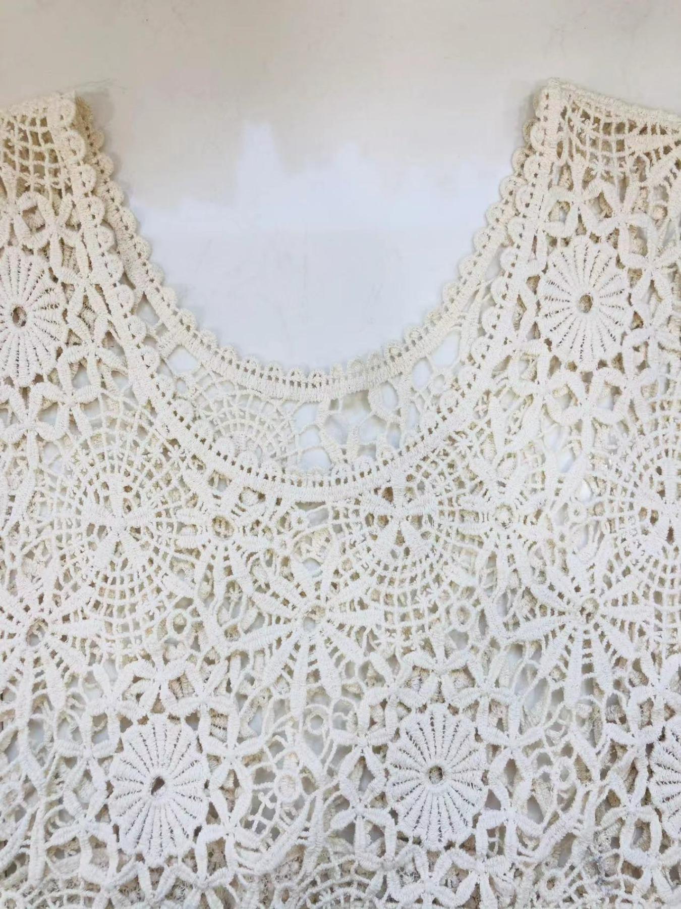 Women's Plain Hollow Out Cover Up Top, Casual Sleeveless Top for Beach Holiday Vacation, Ladies Clothes for Summer, Crochet Cover Up