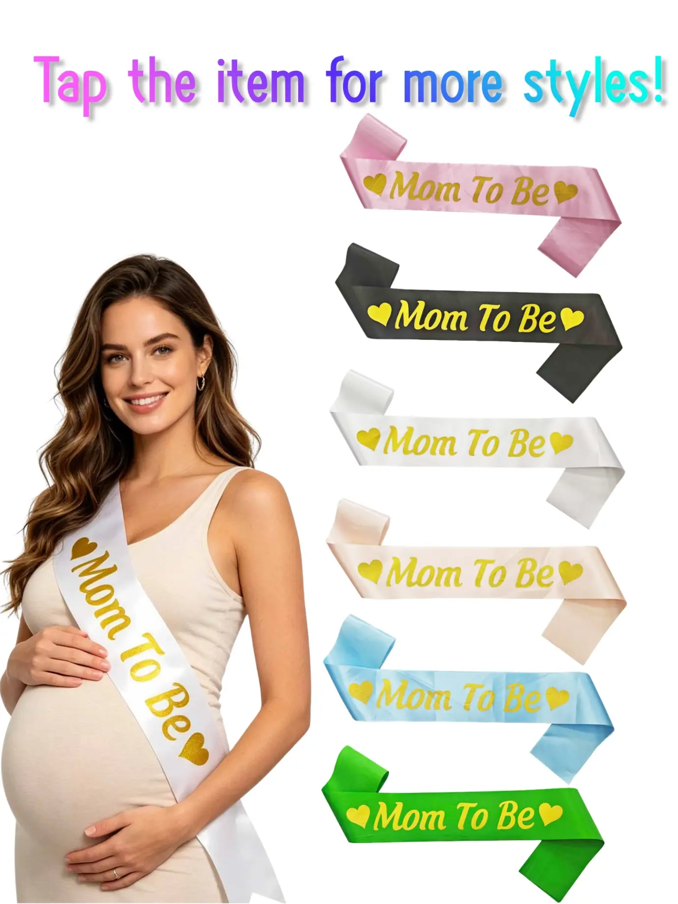 Adjustable Baby Baptism Sash for Pregnant Women, Glitter Print, Photo Decoration, Gender Reveal Party Props, Fun Accessory