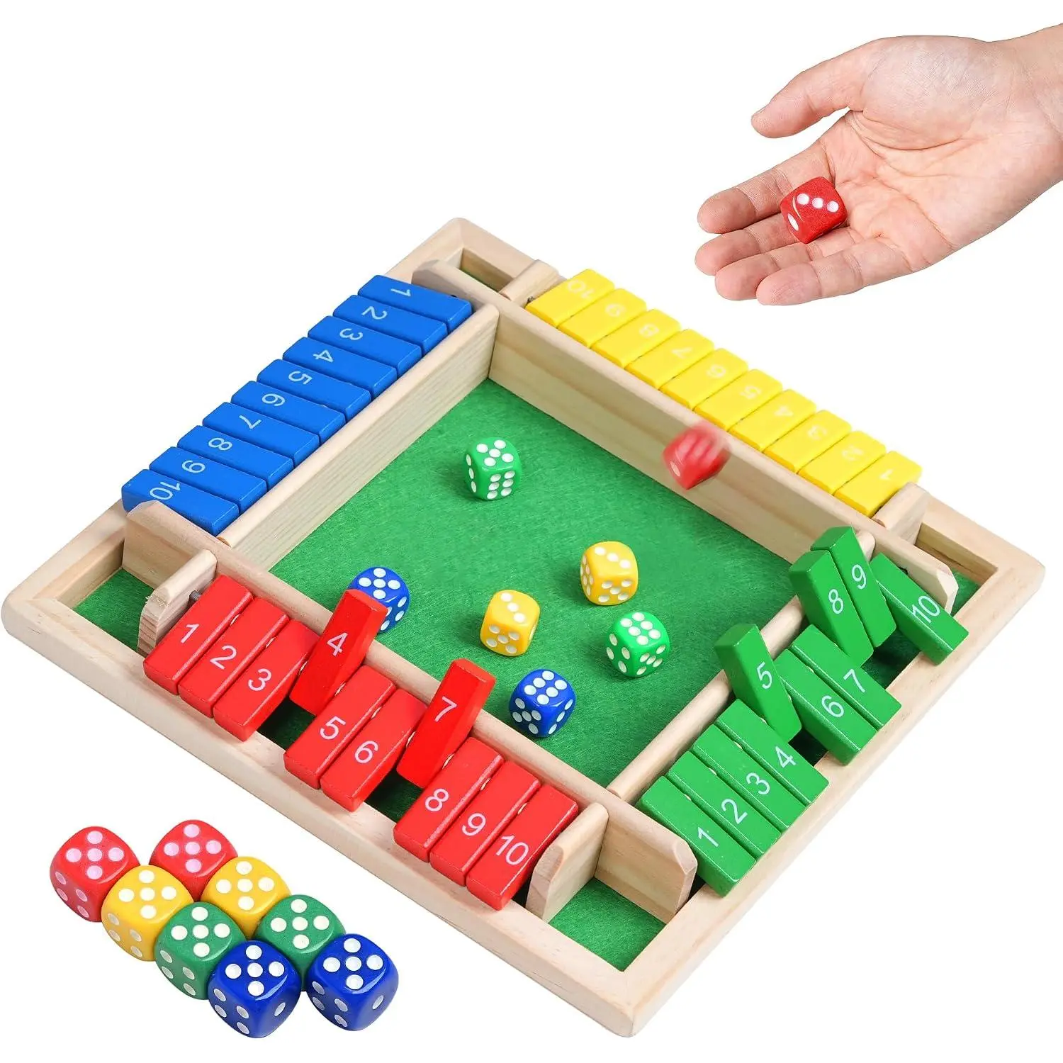 Shut The Box Dice Game, 4-Player Family Wooden Board Table Math Games for Adults and Kids, Fun for Classroom, Home, Party, Pub & Camping Strategy Game, Travel Size