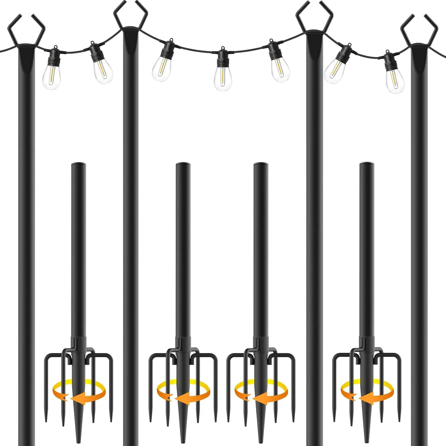10Ft String Light Poles 4 Pack - Outdoor Light Poles with Fence Brackets, Metal Stand for Deck Patio Backyard Hanging Lights