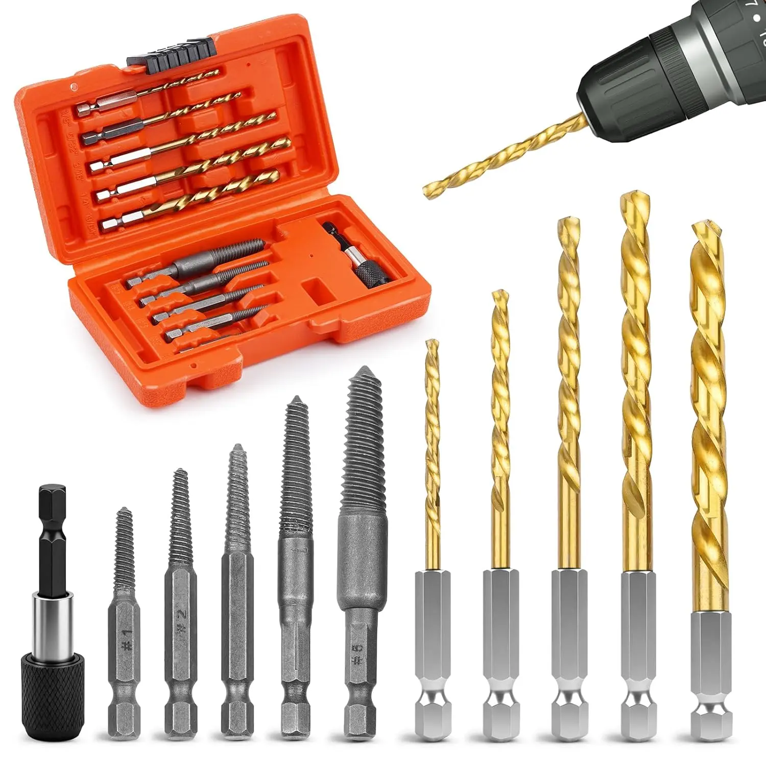 11pcs Stripped Screw Extractor Set and Left Hand Bits - for Easy Out Screw Extractor Set for Removing Broken, HSS Damaged Screw Extractor Kit with Case Superb