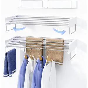 Wall Mounted Laundry Rack, Collapsible Clothes & Drying Rack for Indoor &, 60 lb Capacity, 31.5' Wide, 13.5 Ft, White