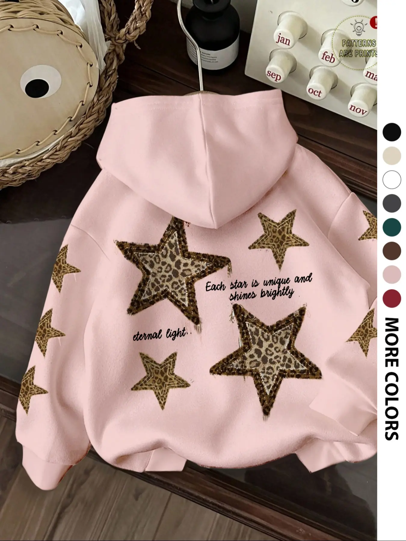 Women's Fall Winter Loose Oversized Hooded Sweatshirt with Pockets, Fashion Vintage Leopard Star Print, Comfortable Casual Sportswear