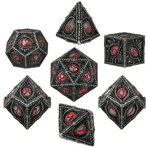 Metal Dice Set, Dragon Eye Theme, 7 Multi-Face Metal Dnd Dice Set, Dnd Starter Kit, Role-Playing Game Accessories, Silver Color