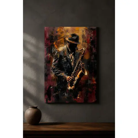 2D Flat Modern Abstract Jazz Music Poster in Black Golden Red Brown Canvas Print Wall Art Decor for Living Room Bedroom Office Unframed Poster for Jazz Clubs
