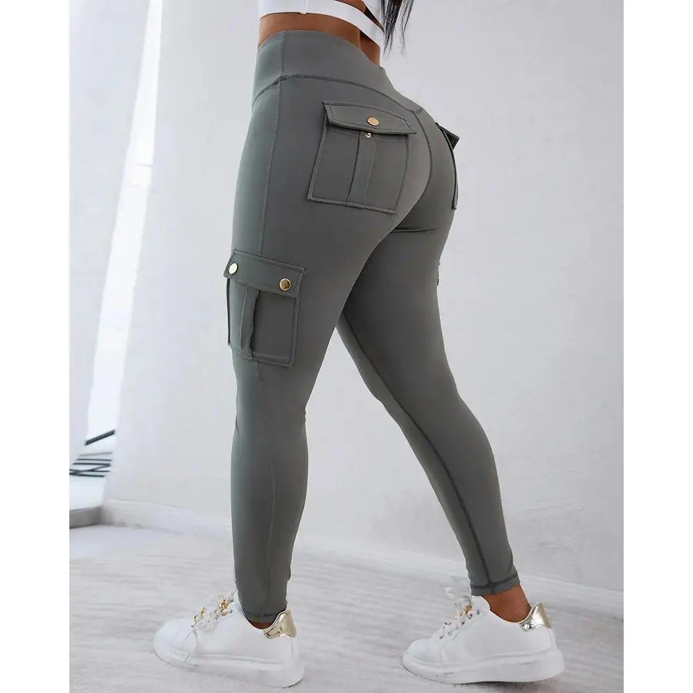Women High Waist Butt Lifting Cargo Leggings, Tummy Control Flap Pocket Yoga Pants, Stretch Workout Gym Sports Bottoms Tags: #cargoleggings #yogapants #workoutwear #highwaistleggings #buttliftingpants