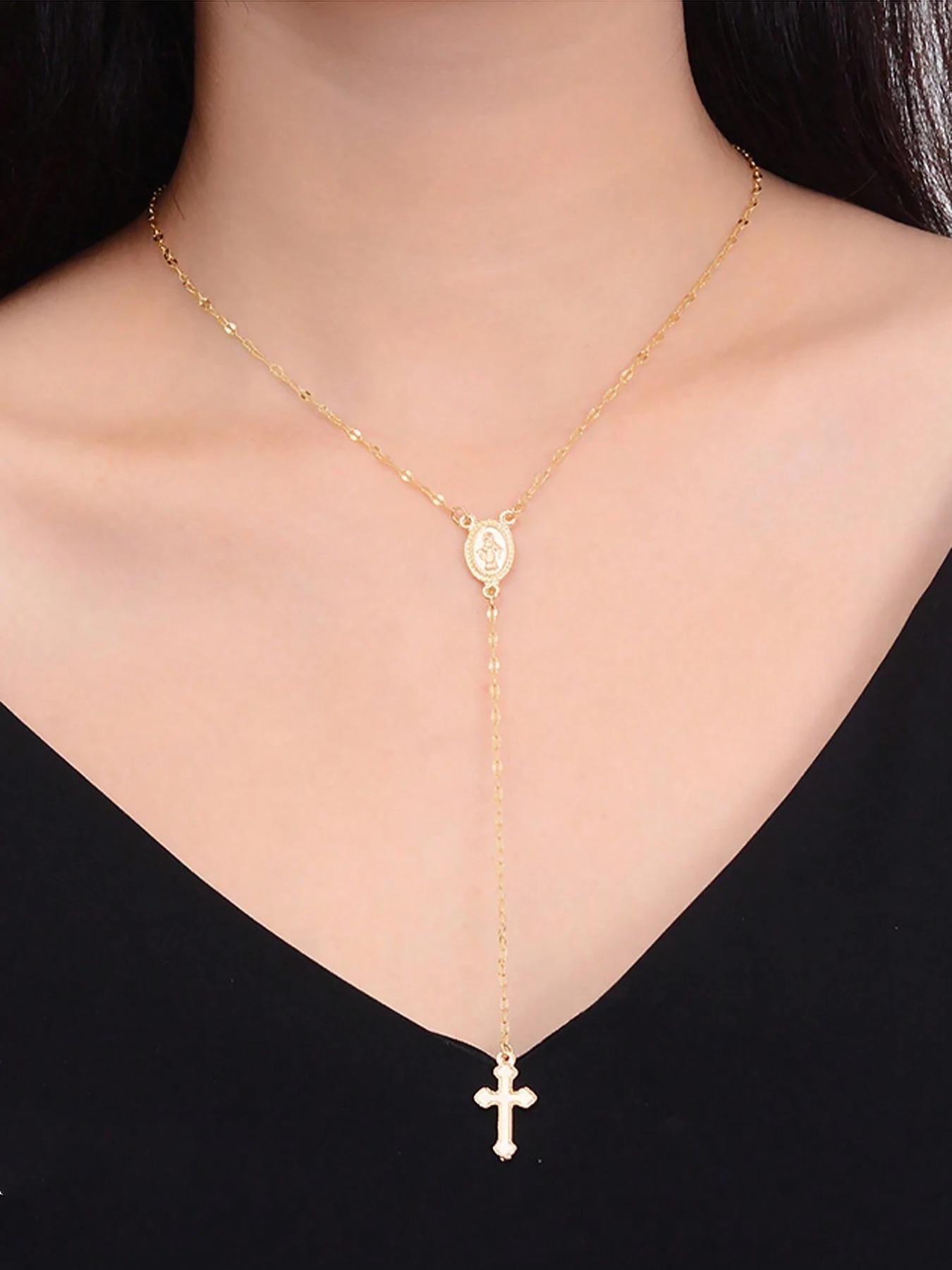 Fashion Cross & Virgin Mary Pendant Necklace for Women, Cross Charm Necklace, 1 Piece Fashion Jewelry for Party, Daily Clothing Decor, All-match & Exquisite Jewelry for Birthday Gift