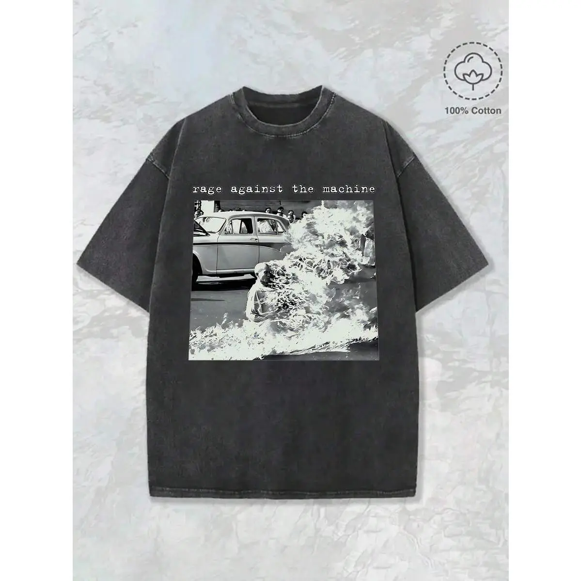Men's Cotton T-Shirt |   Heavy 230g 100% Washed Cotton |   Round Neck, Short Sleeve |   Rage Against The Machine Explicit Graphic |   Casual Wear For Summer
