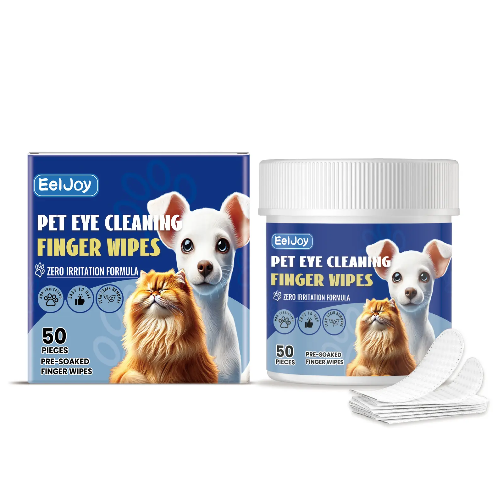 EelJoy Pet Eye Cleaning Wipes for Dogs & Cats - Hypoallergenic, Gentle No-Rinse Formula, Tear & Eye Discharge Remover, All-Breed Grooming Supplies, Soft Cloths