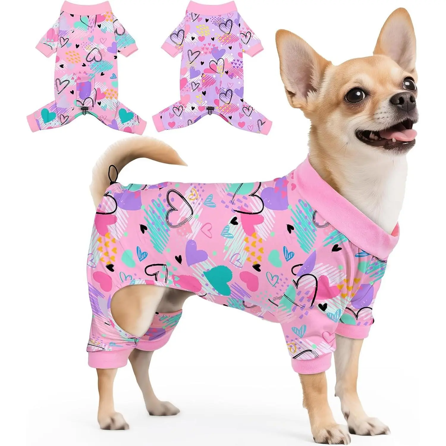 2PACK Soft Breathable Dog Pajamas Elastic Dog Pjs Clothes Apparel for Small Medium Puppy Dogs and Cats