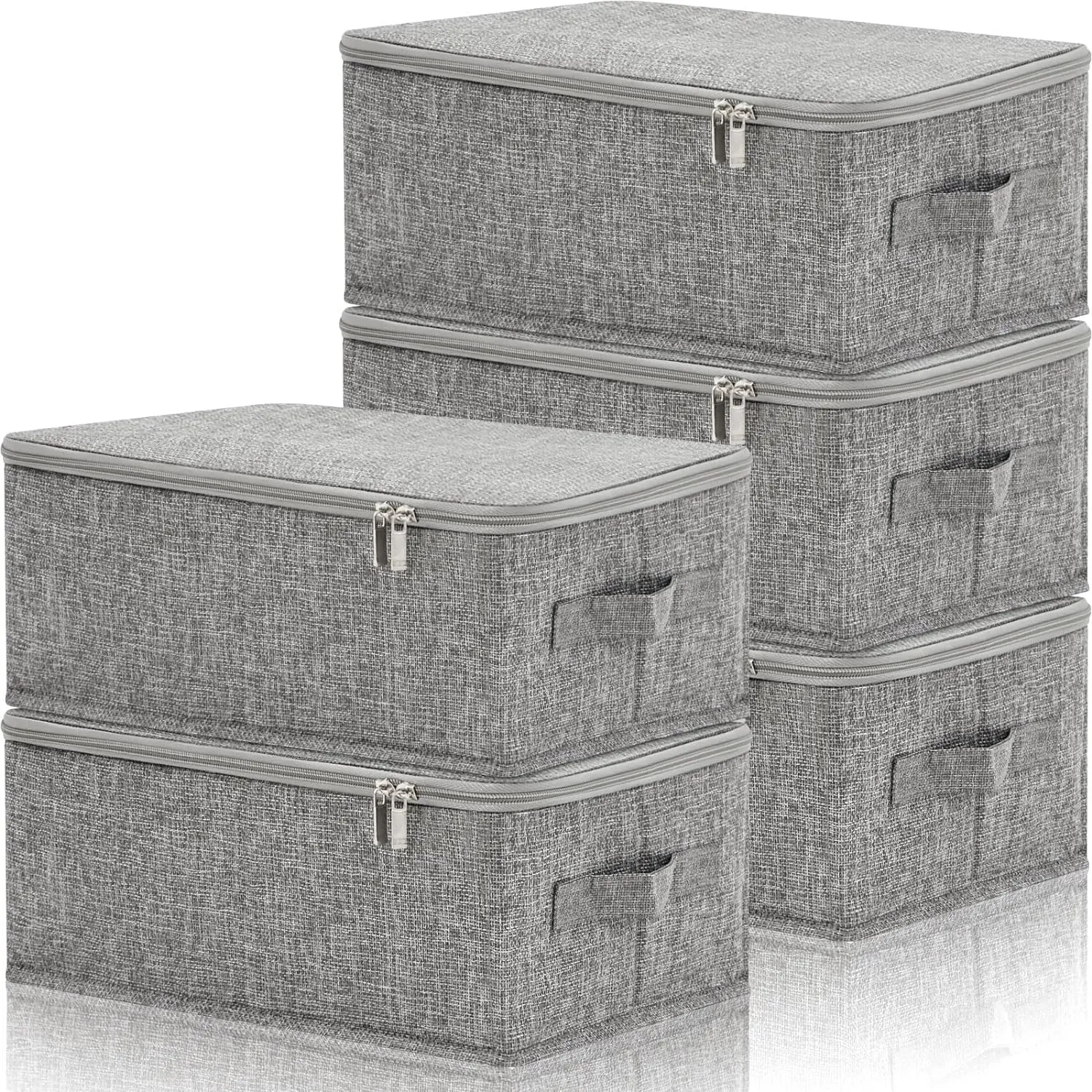 5 count 15 x 10 x 6'' Fabric Storage Bins with Zipper  and Handle Rigid Collapsible Washable Wardrobe Storage Boxes Stackable Foldable Closet Organizer Containers Cubes (Gray)