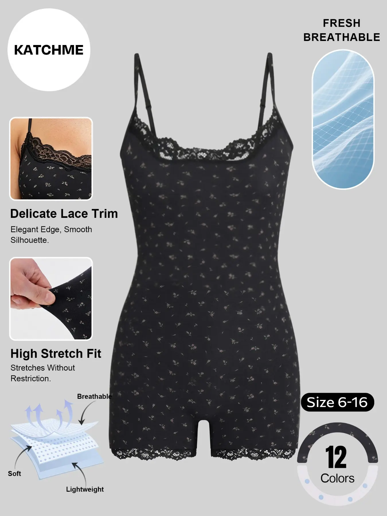 Women's Workout Polka Dot Thin Strap Lace Trim Stretch Playsuit, Lightweight Adjustable Strap Quick-Drying Flattering Bodysuit, Flexible Seamless Sweat-Wicking Outdoor Clothing #TikTokMadeMeBuyIt #SummerEssentials