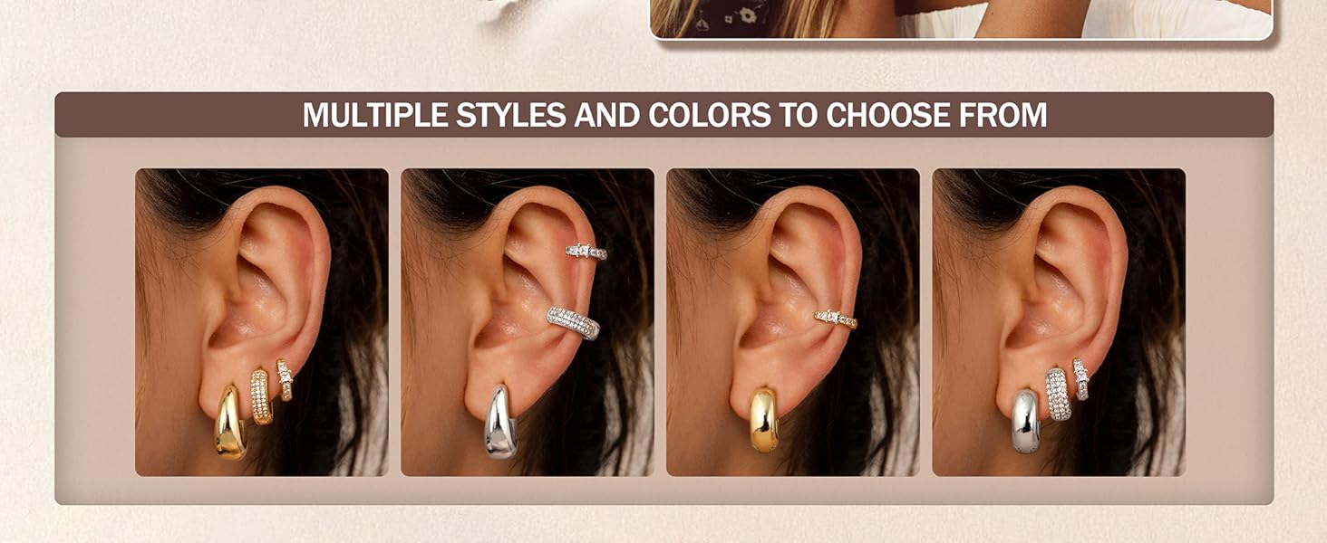 Trendy 14K Gold Plated Hypoallergenic Hoop Earrings for Women Non Tarnish Lightweight Huggie Hoops Set for Sensitive Ears 3Pairs