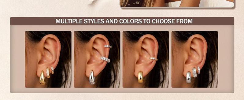 Trendy 14K Gold Plated Hypoallergenic Hoop Earrings for Women Non Tarnish Lightweight Huggie Hoops Set for Sensitive Ears 3Pairs