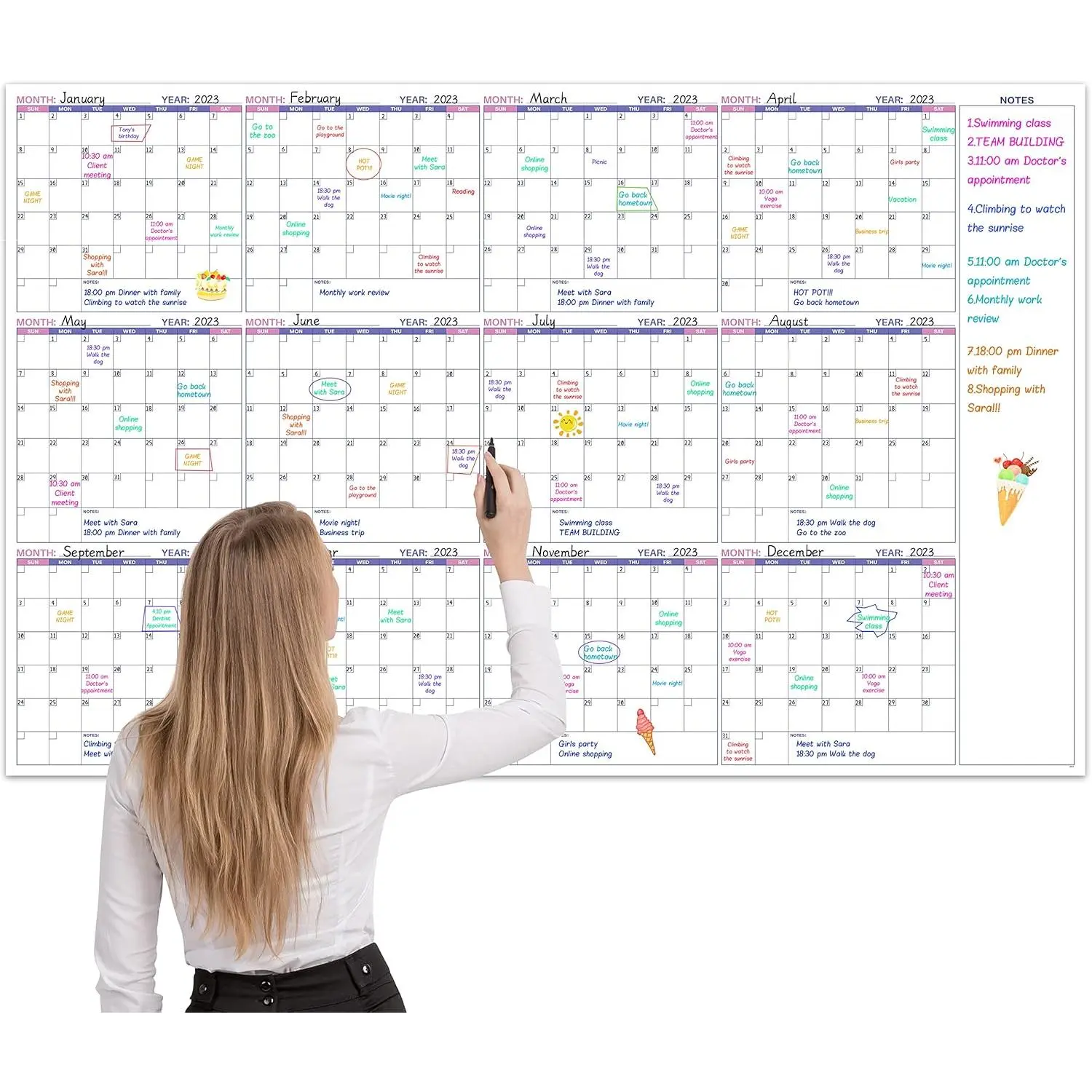 Large Dry Erase Calendar for Wall – Undated Yearly Wall Calendar Dry Erase, 37" x 58", 12-Month Erasable &  Laminated Wall Calendar, Dry Erase Wall Calendar for , Office and School