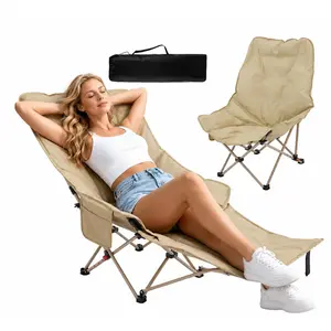 2-in-1 Reclining Camping Chair with Footrest – Portable Foldable Outdoor Lounge Chair for Camping, Beach, Fishing & Patio