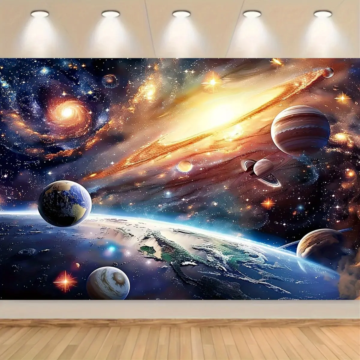 1pc Astronomy Solar System & Interstellar Galaxy Tapestry - Easy Install Peel & Stick Home Decor Wall Hanging with Free Installation Kit, Space Element Educational Celestial Decor for Bedroom, Office