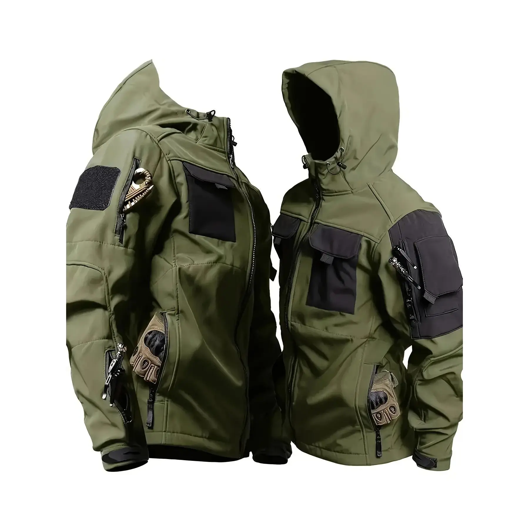 Men's Casual Hooded Hiking Jacket - Outdoor Functional Windproof and Breathable Coat - Warm Coat - Long-Sleeved Coat - Tactical Waterproof Softshell Jacket - Multi-Functional Hooded Shirt, Suitable for Autumn and Winter Clothing Menswear SpringState