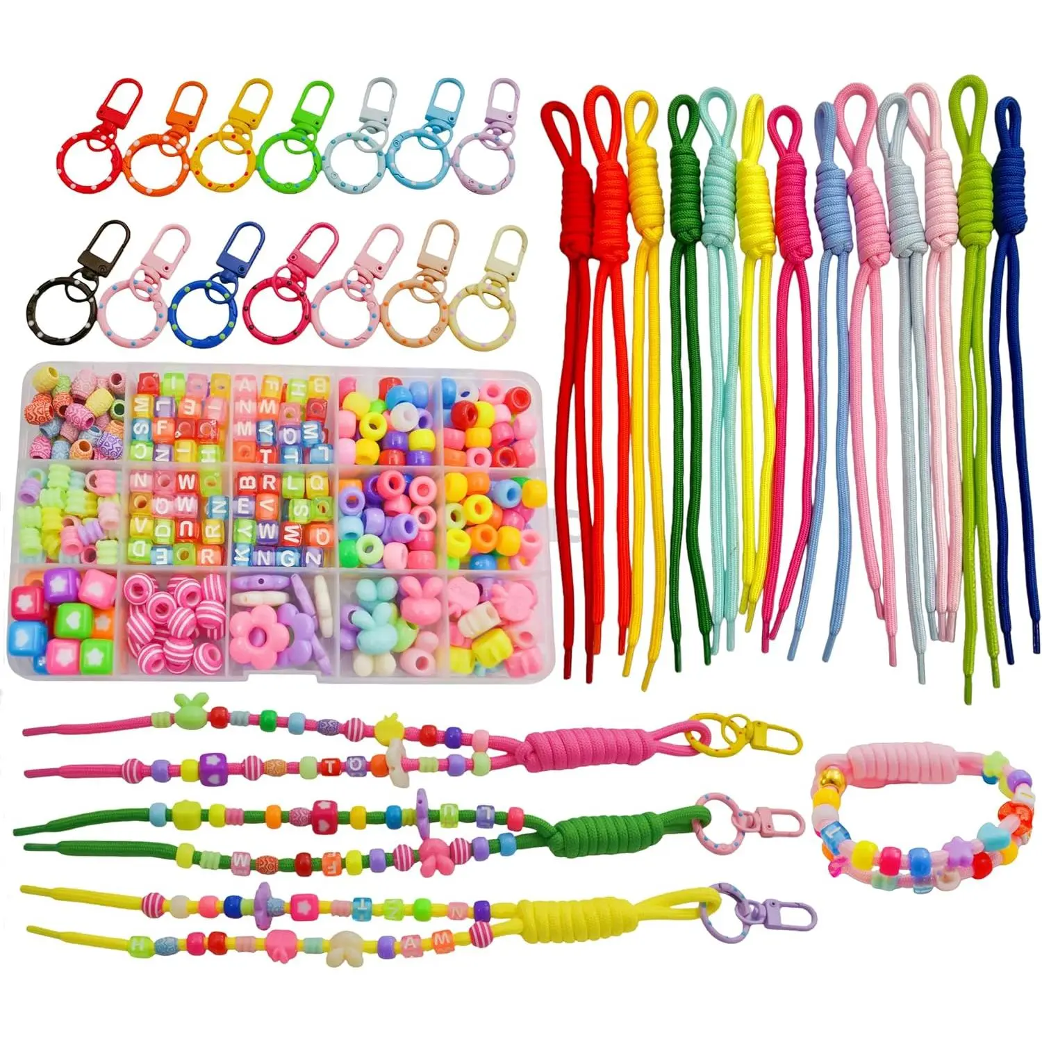400 count Beaded  Kit DIY Bag  kit for Women. | Rainbow pony Beads,14 Paracords,Colorful Key Ring,Bag ,Phone Straps,Gifts for Women,Adults,DIY Craft Lovers.