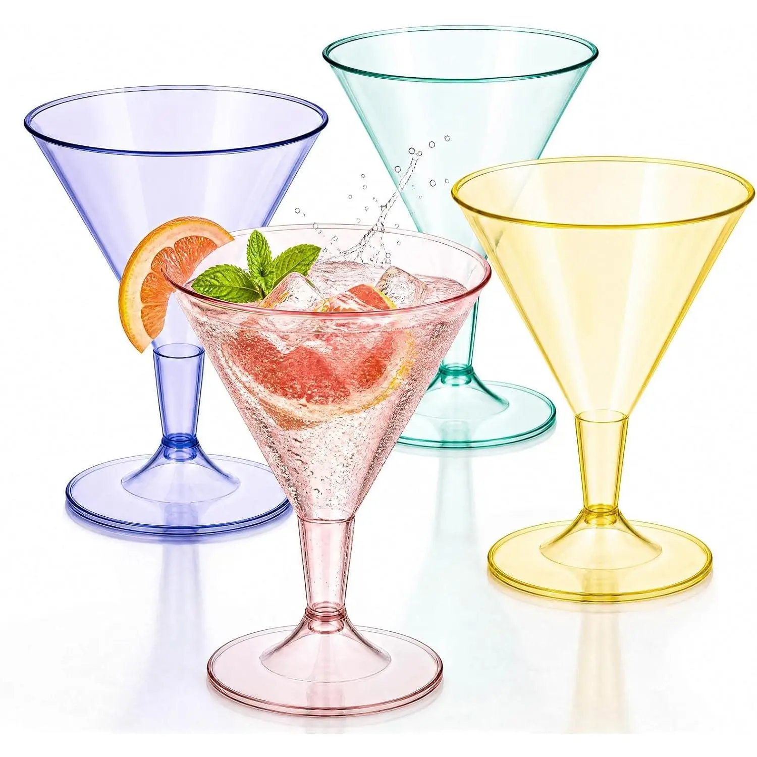 24 Pack Colored Plastic Cocktail Glasses - 6.25oz Disposable Martini Glasses - Plastic Margarita Glasses - Perfect for Wedding & Birthday & Summer Party