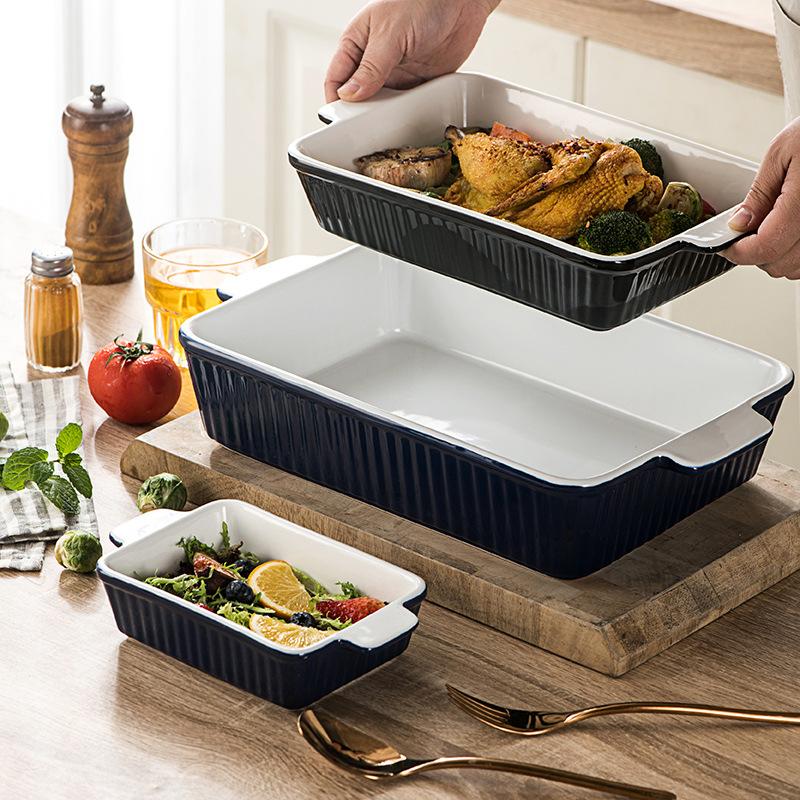 Ceramic Baking Pan with Handle, 4 Counts Rectangular Baking Pan, Microwave & Oven Safe Baking Tray, Kitchen Baking Utensils, Baking Dish Set