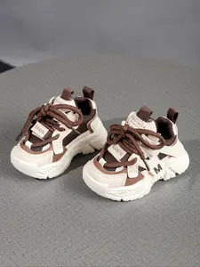 ' Chunky Sneakers - Breathable Mesh Sports Shoes with Adjustable Straps, Black & Brown Design for Boys & Girls, Comfortable Low-Top Sneakers for Casual or Active Wear, Sneakers for Boys