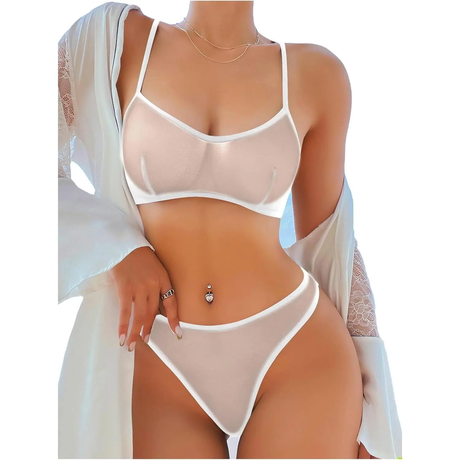 Goddess SelectionSOLY HUX Women's Mesh Solid Sheer See Through Lingerie Set Sexy Lace Bra and Panty 2 Piece